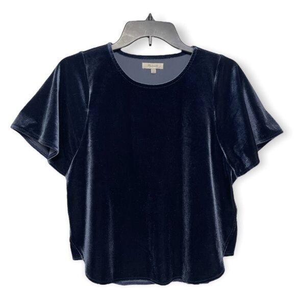 MADEWELL Velvet Butterfly flutter sleeve Blouse in Blue XXS - Picture 4 of 4